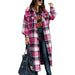 Color-Coral Red-Autumn Winter Long Trench Coat Side Slit Collared Slim Women Woolen Plaid Coat-Fancey Boutique