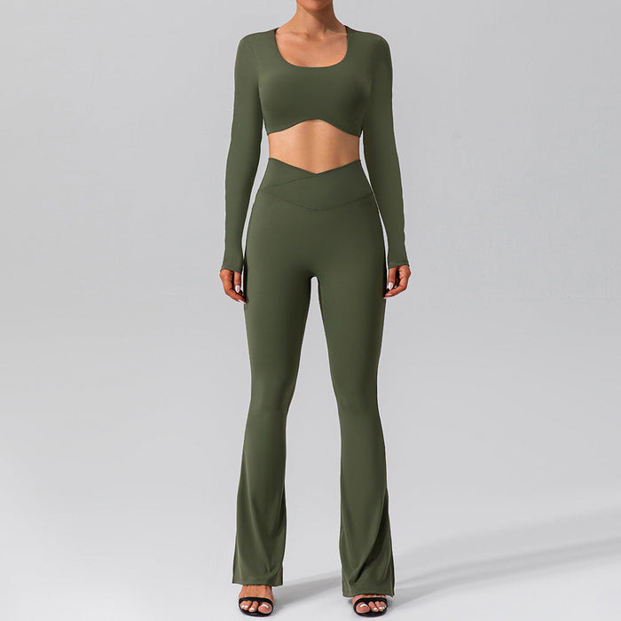 Color-Olive Green-Autumn Nude Feel Long Sleeve Yoga Suit Outer Wear Quick Drying Tight Sports Running Fitness Yoga Wear Women-Fancey Boutique