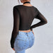 Color-Sexy Cross Halterneck Low Cut See through Long Sleeved T shirt Steel Ring Boning Corset Waist Top-Fancey Boutique