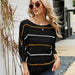 Color-Loose Women Top Striped Knitwear off-Neck Hollow Out Hollow Out Cutout-out Knitted Sweater-Fancey Boutique