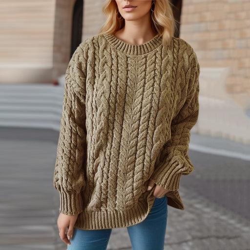 Color-Autumn Winter Retro Vertical Stripes Twist Round Neck Long Sleeve Knitted Pullover Thick Needle Sweater Women-Fancey Boutique