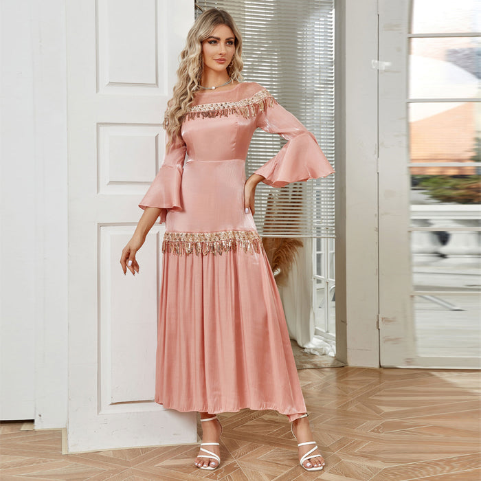 Color-Autumn Women Clothing Elegant Tassel Sequ High Waist Dress-Fancey Boutique
