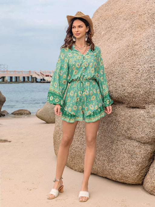 Color-Green Printing Waist Vacation Jumpsuit-Fancey Boutique