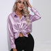 Color-violet-Satin Shirt Women Satin Artificial Silk Long Sleeve Shirt Spring Summer Women Clothing-Fancey Boutique