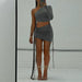Color-Women Clothing Autumn One Shoulder Cropped Top Slim Side Drawstring Dress Set-Fancey Boutique