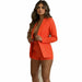 Color-Orange suit-Top Shorts Suit with belt Sexy Women Casual Polo Collar Cardigan-Fancey Boutique