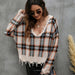 Color-Sweater V-neck Knitted Pullover Women Wear Plaid Loose Hole Knitted Sweater-Fancey Boutique