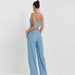 Color-Spring Summer Denim Sequ Tube Top Wide Leg Pants Suit-Fancey Boutique