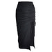 Color-Summer New Women Clothing Sexy Solid Color High Waist Slimming Slit Pleating Skirt-Fancey Boutique