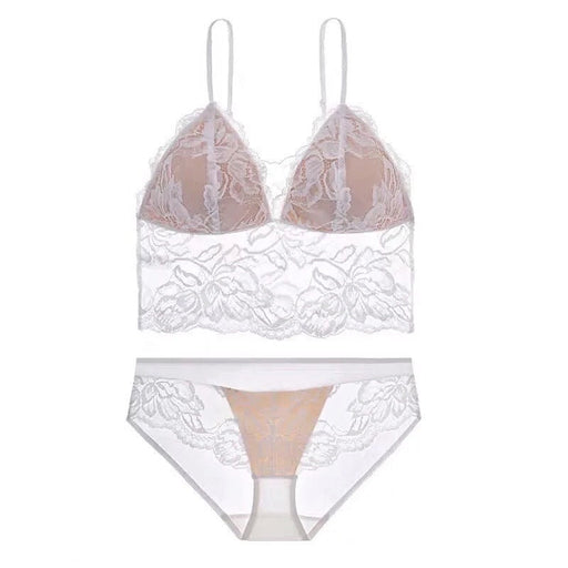 Color-White-Beauty Back Style-Beauty Back Underwear Women Embroidery Lace Thin Wireless Spaghetti Strap Vest Bra Panties Set Summer-Fancey Boutique