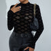 Color-Sexy Night Club Flocking Mesh Design See Through Waist Slimming Long Sleeved Round Neck Jumpsuit-Fancey Boutique