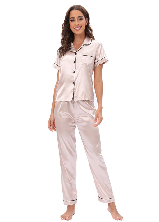 Color-Satin Suit Two Piece Home Wear Pajamas Women-Fancey Boutique