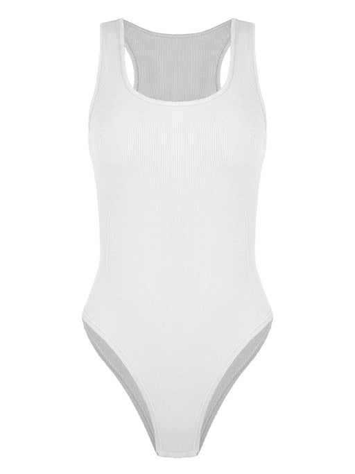 Color-White-Summer Women Clothing Sexy Slim Rib Shaped Vest Jumpsuit Bodysuit-Fancey Boutique