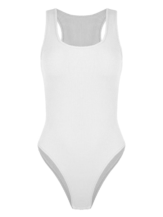 Color-White-Summer Women Clothing Sexy Slim Rib Shaped Vest Jumpsuit Bodysuit-Fancey Boutique