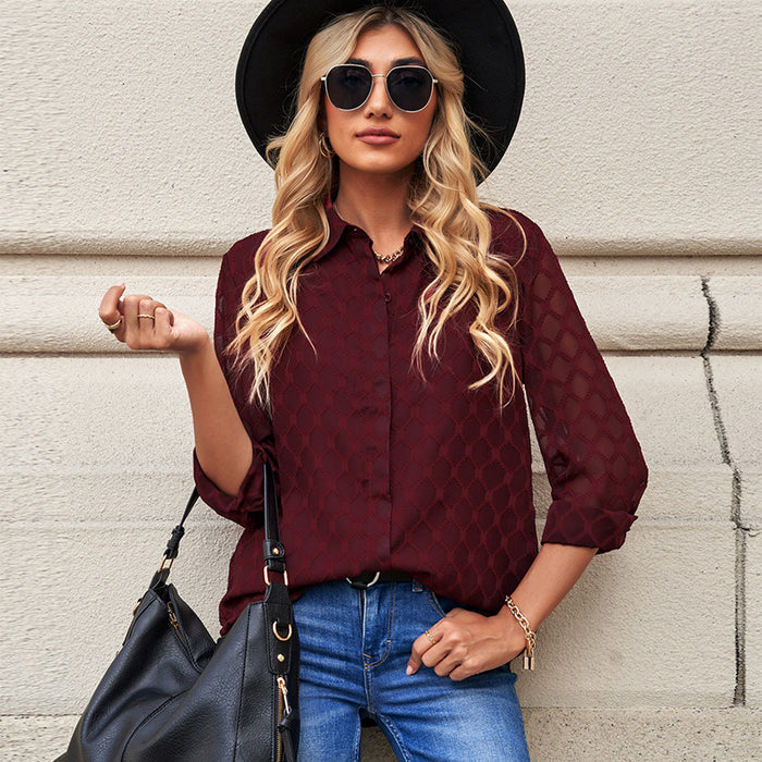 Color-Casual Solid Color Simple Shirt Women Spring Autumn Loose All Matching Top Women Outer Wear Long Sleeve Shirt Women-Fancey Boutique