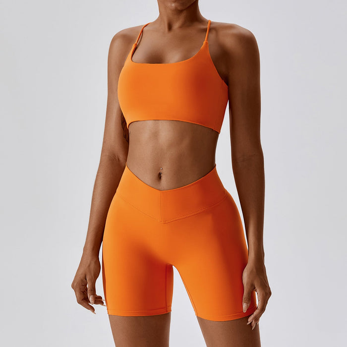 Color-Spaghetti Strap Bra Shorts Tropical Orange-Sexy Beauty Back Yoga Clothes Outer Wear Pilates Running Fitness Exercise Yoga Suit Women-Fancey Boutique