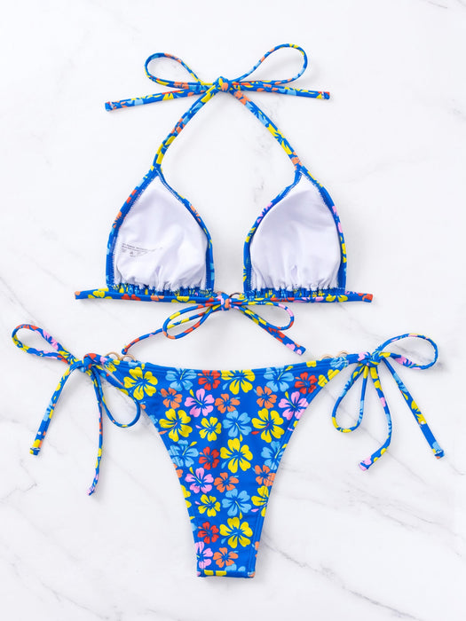 Color-Bikini Triangle Cup Lace up Sexy Halter Bikini Swimsuit Swimwear Tie-Fancey Boutique