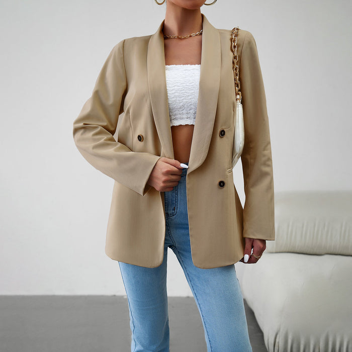 Color-Khaki-Women Clothing Autumn Winter Office Blazer-Fancey Boutique