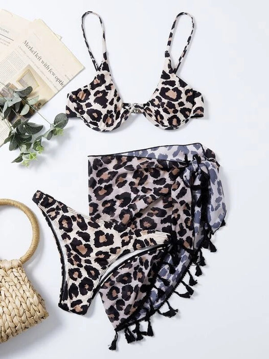 Color-Swimwear Leopard Print Bikini Sexy Bikini Women Three-Piece Split Swimsuit-Fancey Boutique