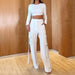 Color-White-Women Suit Round Neck Long Sleeve Top Casual Working Pants Two Piece Set-Fancey Boutique