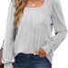 Color-Light Gray-Temu Autumn Winter Women Sunken Stripe Square Collar Casual Long Sleeve Top-Fancey Boutique