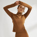 Color-Camel-Autumn Winter Sportswear Women Workout Top Long Sleeve Running Yoga Clothes Coat Short Training Wear-Fancey Boutique