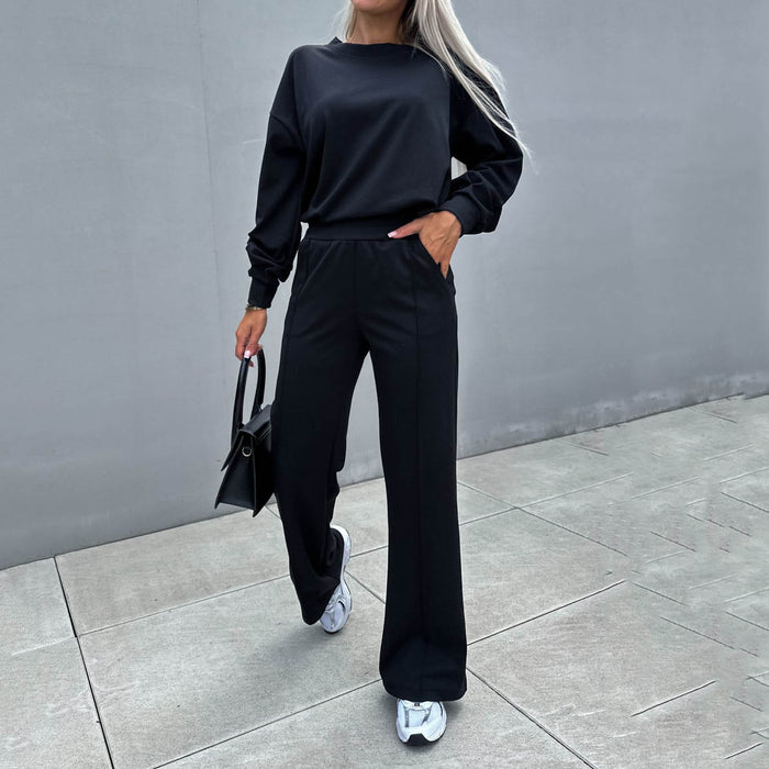 Color-Autumn Winter round Neck Sweater Top Casual Trousers Two-Piece Set Women Clothes Sweater Suit Basic-Fancey Boutique