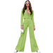 Color-fluorescent green-Autumn Winter Solid Color Short Long Sleeve Small Suit High Waist Wide Leg Pants Suit-Fancey Boutique