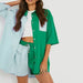 Color-Light Blue and Green-Spring Summer Casual Set Women Color Matching Super plus Size Half Length Sleeve Shirt Top Elastic Waist Shorts Two Piece Set-Fancey Boutique