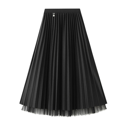 Color-Black-Double Sided Pleated Skirt Gauze Skirt Autumn Winter A Line Skirt Belly Covering Skirt-Fancey Boutique