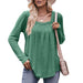 Color-Green-Women Autumn Winter Casual Square Collar Pleated Long Sleeve T shirt-Fancey Boutique