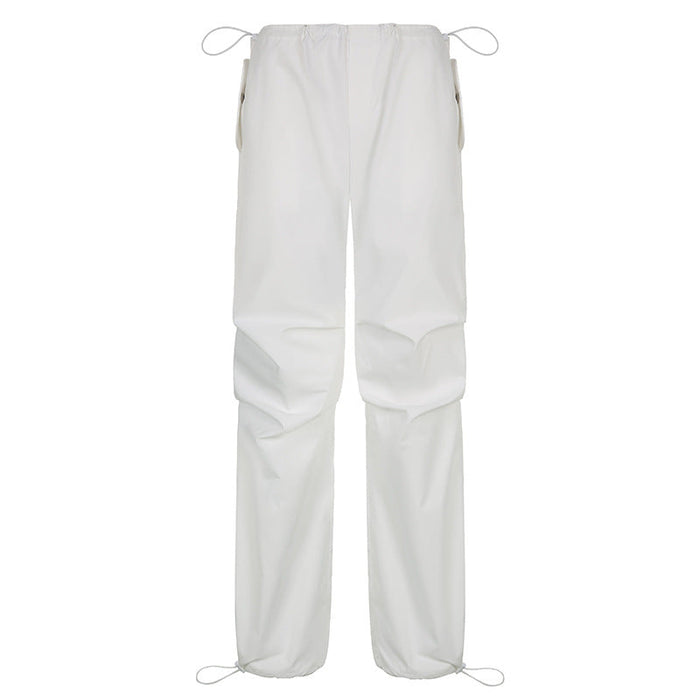 Color-Double Side Drawstring 22678 White-Street Retro Casual Drawstring Lace Waist of Trousers Loose Wide Leg Pants Sexy Handsome Dance Exercise Ankle Tied Trousers-Fancey Boutique