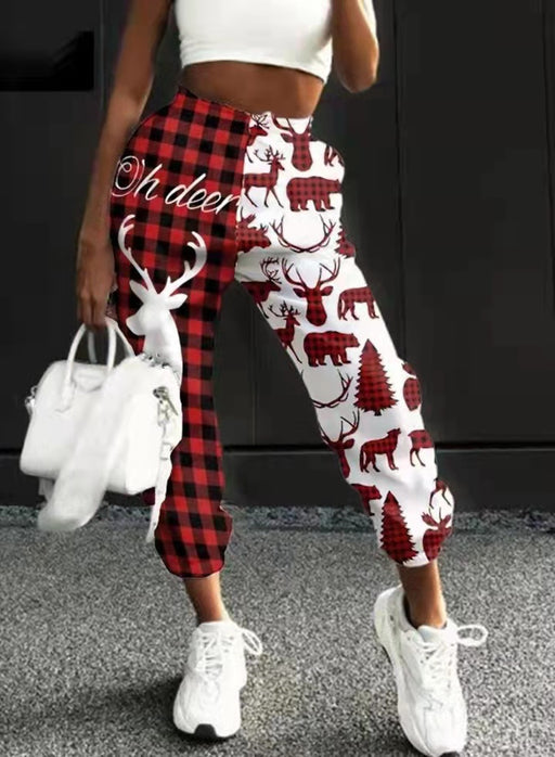 Color-Christmas Autumn Winter Women Clothing Positioning Printing Loose Fitness Sports Harem Pants Plaid Trousers-Fancey Boutique
