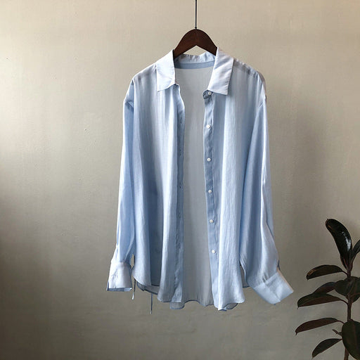 Color-Ice Blue-Shirt Women Summer Korean Shirt Light Thin Loose Sun Protection Clothing-Fancey Boutique