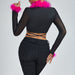Color-Women Clothing Autumn Feather V Neck Scheming Strap Cardigan Short Slim Top-Fancey Boutique