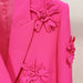 Color-Double Breasted Heavy Industry Three-Dimensional Floral Decorative 3D Rose Blazer-Fancey Boutique