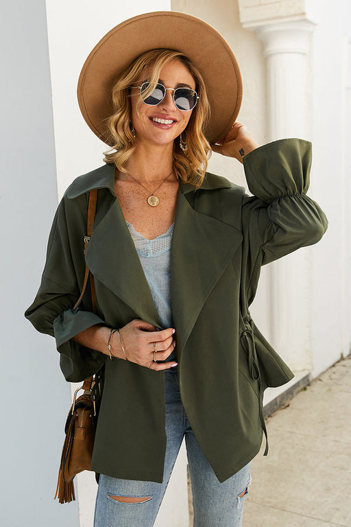 Color-Army Green-Coat Trench Coat Casual Top Autumn Winter Solid Color-Fancey Boutique