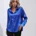 Color-royal blue-Satin Shirt Women Satin Artificial Silk Long Sleeve Shirt Spring Summer Women Clothing-Fancey Boutique