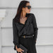 Color-Black Satin Matte Silk-like Office Long Sleeve Shirt Autumn Top for Women-Fancey Boutique