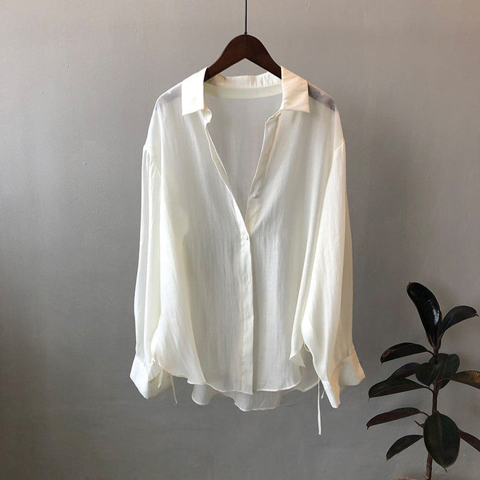 Color-White-Shirt Women Summer Korean Shirt Light Thin Loose Sun Protection Clothing-Fancey Boutique