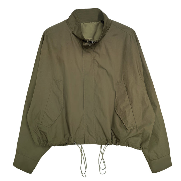 Color-Autumn Retro Stand Collar Drawstring Cargo Jacket Coat Loose Zip Women Gore Tex Jacket-Fancey Boutique