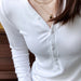 Color-White-Simple Buttons V neck Inner Wear Long Sleeve T shirt Soft Glutinous Slim Fit Slimming Knitted Bottoming Shirt for Women-Fancey Boutique
