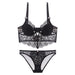 Color-Black-Eyelash Lace Underwear Women Big Chest Small Push up Nipple Coverage Sexy Bra Set-Fancey Boutique