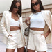 Color-White Suit-Top Shorts Suit with belt Sexy Women Casual Polo Collar Cardigan-Fancey Boutique