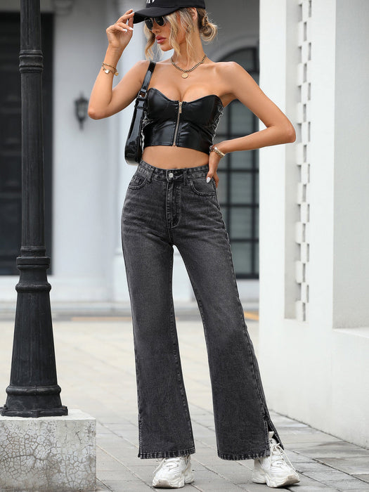 Color-Women Clothing Trendy Thin Looking Casual High Waist Loose Denim Length-Fancey Boutique