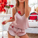 Color-Lotus Root Starch-Sexy Sling Vest Shorts Two-Piece Women Artificial Silk V-neck Pajamas Loose Comfortable Homewear-Fancey Boutique