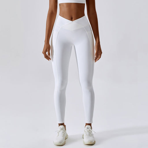 Color-Swan White-Nude Feel Yoga Pants Hip Lifting Pocket Quick Drying Fitness Pants Criss Cross Waist Head Skinny Running Sports Pants Women-Fancey Boutique