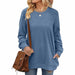 Color-Autumn Winter Solid Color round Neck Loose Casual Long Sleeve T shirt Top for Women-Fancey Boutique