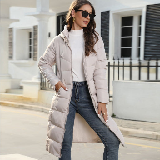 Color-Winter Hooded Women Cotton Padded Clothing Women Mid Length Slim Quilted Coat Warm down Cotton Jacket Women Coat-Fancey Boutique