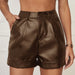 Color-Faux Leather Shorts Women Outer Wear Summer High Roll Hem Pleated Ladies Casual Hip-Wrapped Pants-Fancey Boutique